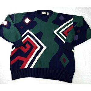 Vintage Cotton Traders 3D Sweater Coogi Style Chunky Knit XL 80s 90s Geometric